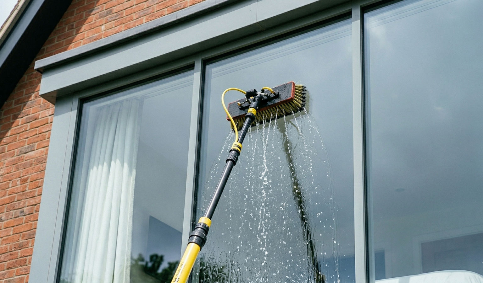 Professional window cleaning with reach and wash system