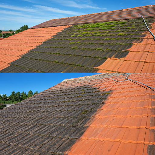 Before and after roof cleaning comparison